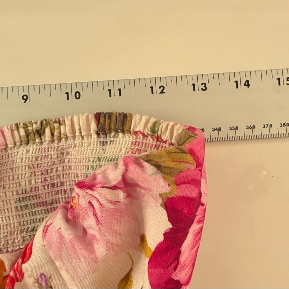 Nwot Venus Pink Floral Linen Belted Wide Leg Jumpsuit Size 10 Strapless Smocked - Picture 5 of 9